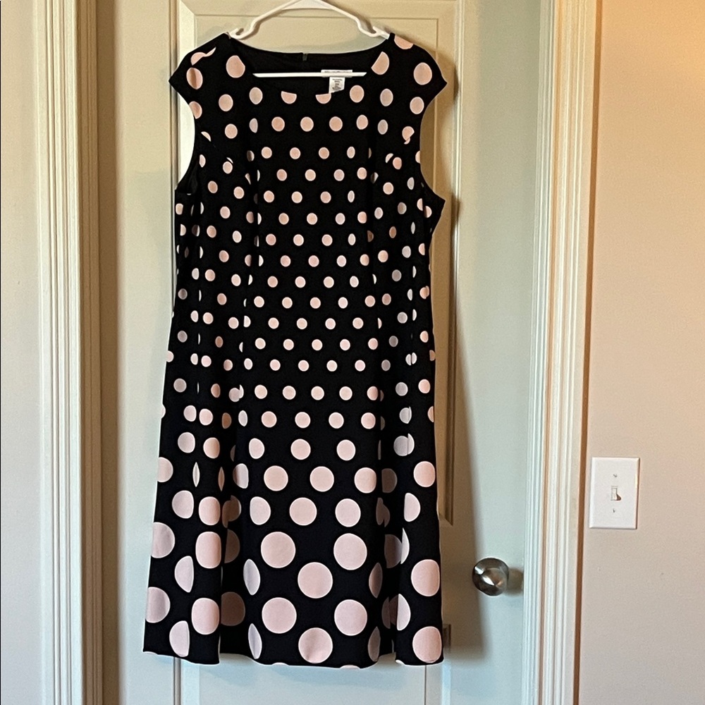 NorthStyle Black Midi Dress with Light Pink Polka Dots